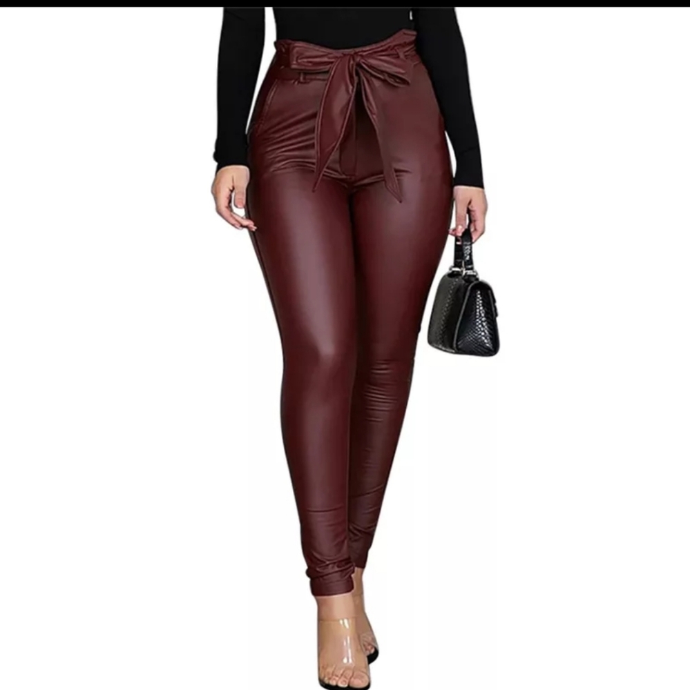 Paperbag Waist Faux Leather Pants